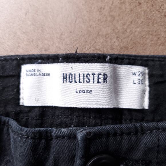 Hollister Loose Cargo Pants Baggy 100% Cotton Women 29x30 Black - Picture 4 of 11
